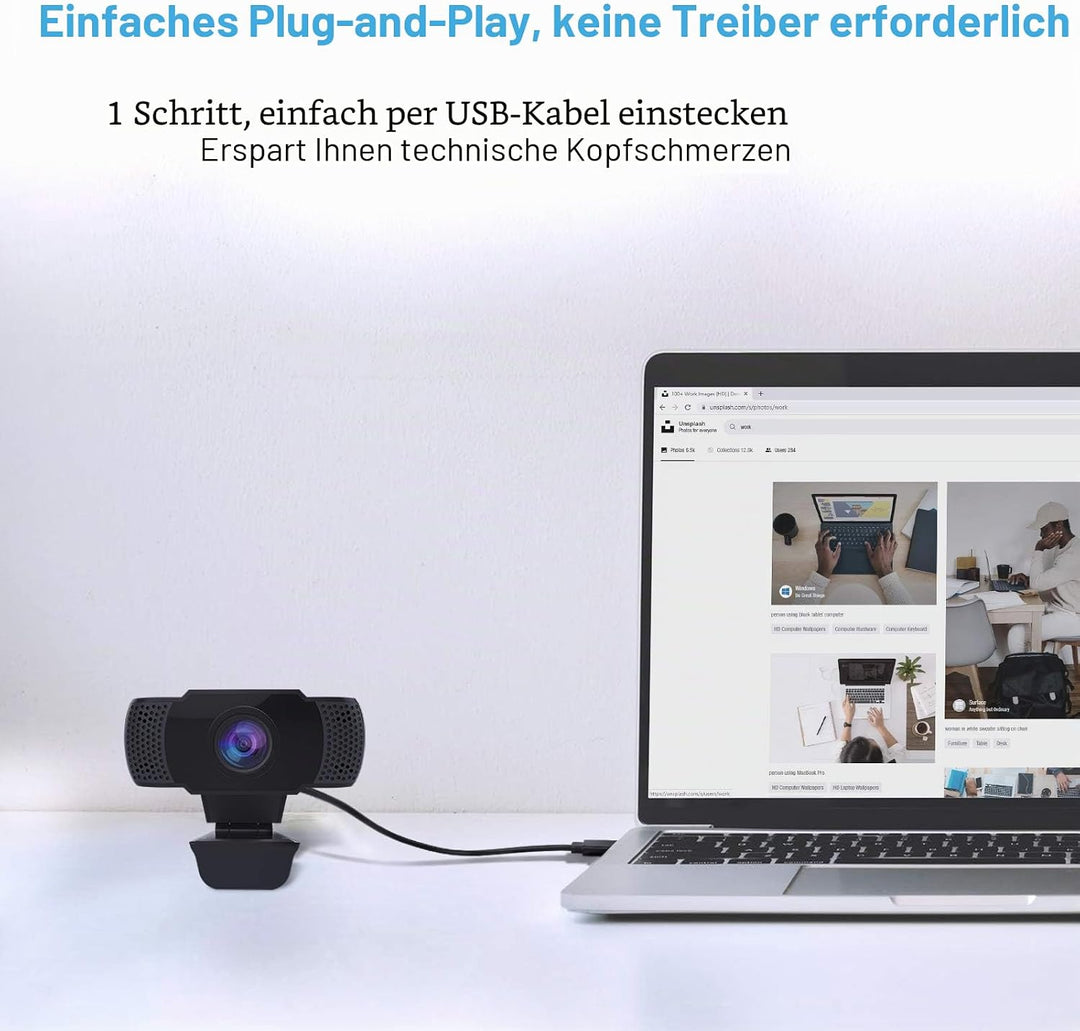 wansview Webcam 1080P mit Mikrofon, PC Laptop Desktop USB 2.0 Webkamera für Videoanrufe, Studieren,