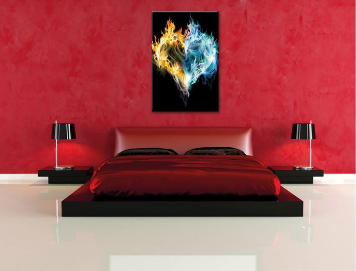 Pixxprint Dark Herz aus Feuer und Wasser als Leinwandbild/Grösse: 100x70 / Wandbild/Kunstdruck/ferti