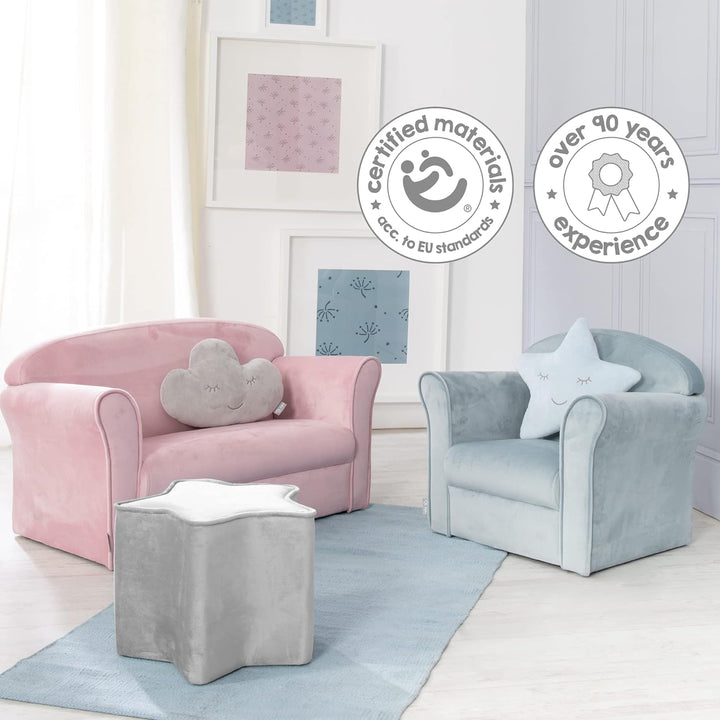 roba Kindersofa Lil Sofa mit Armlehnen für Mädchen und Jungen - Bequeme Kindercouch - Samtstoff grau