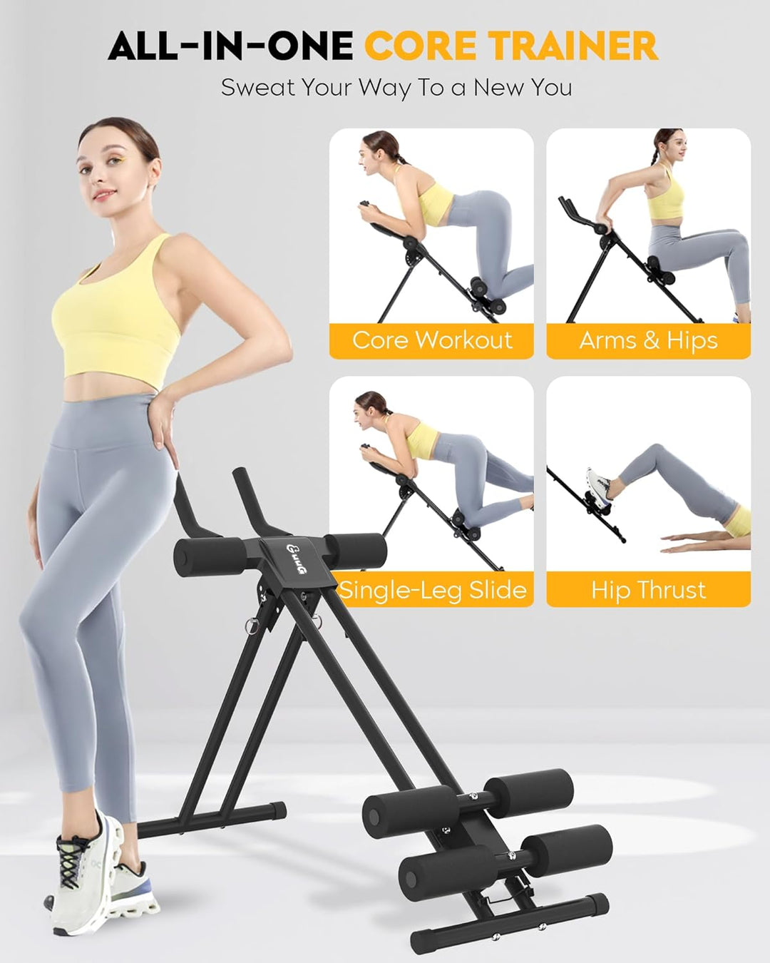 GUUG Bauchmuskeltrainer Bauchtrainer für Zuhause: Bauch Trainingsgerät Klappbar Bauchmuskeltraining