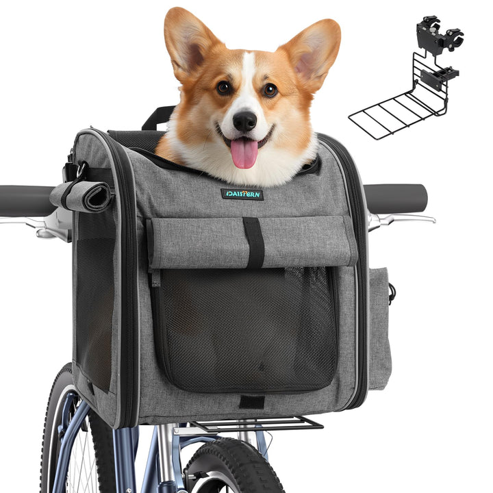 Hundekorb Fahrrad Vorne bis 10KG mit L-förmige Halterung Φ8cm, Faltbarer Hundefahrradkorb 4 in 1 Ruc