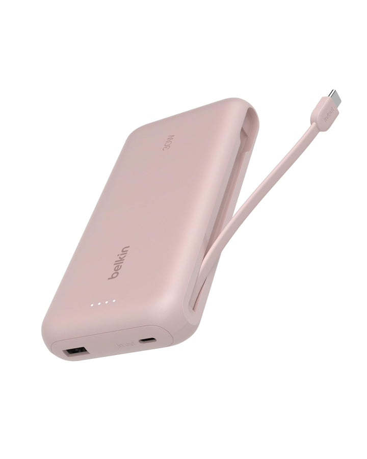 Belkin Portable Powerbank zum Schnellladen mit integriertem Kabel 20K PD 30 W, USB-C Power Delivery,