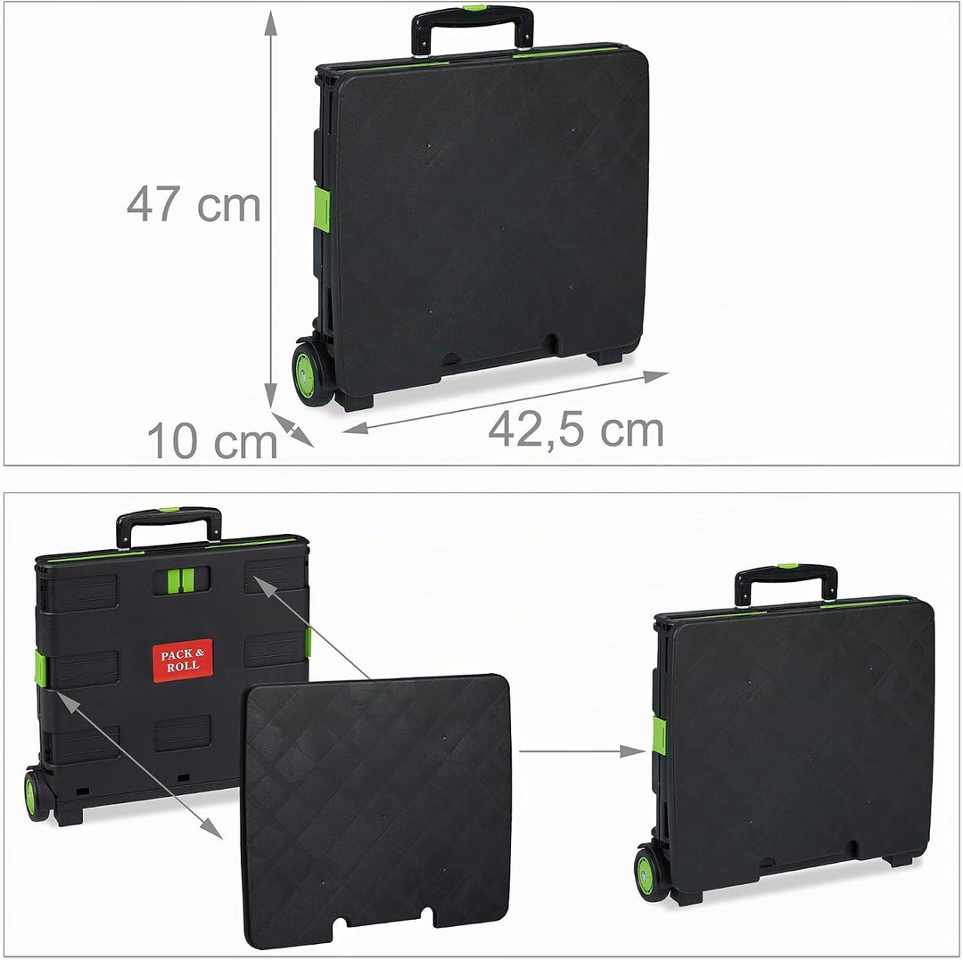 Relaxdays Einkaufstrolley klappbar, bis 35 kg, 50 l Kiste, mit Teleskopgriff, 2 Rollen, Transport Tr