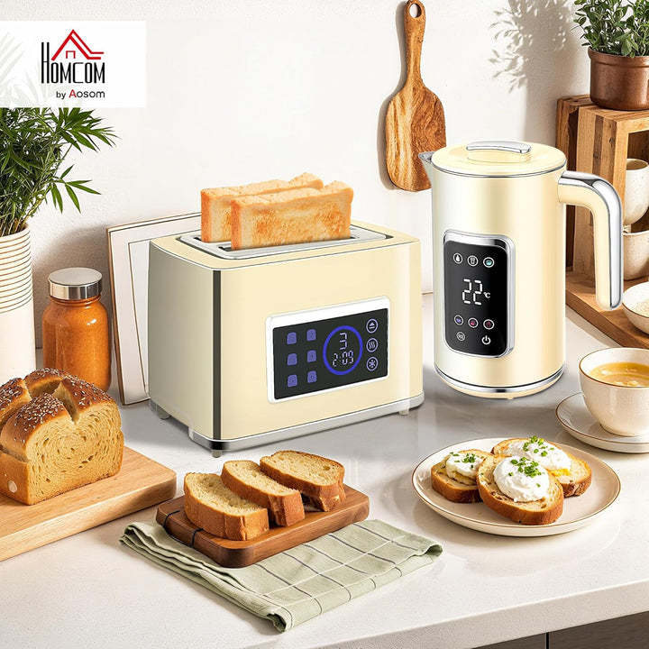 HOMCOM Wasserkocher Toaster Set 1,7L Edelstahl Wasserkocher 2 Scheiben Toaster mit 6 Bräunungsstufen