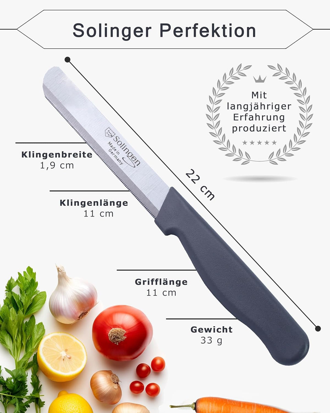 Solingen Küchenmesser Set | Frühstücksmesser m. Feinschliff | Ultrascharf Messerset Made in Germany