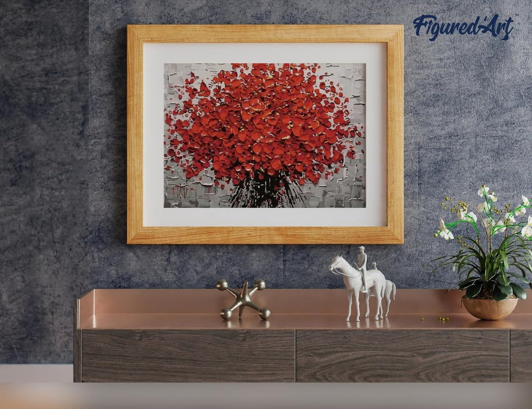Figured'Art Malen Nach Zahlen Erwachsene Mit Rahmen Abstrakte rote Blumen - Paint by Numbers Basteln