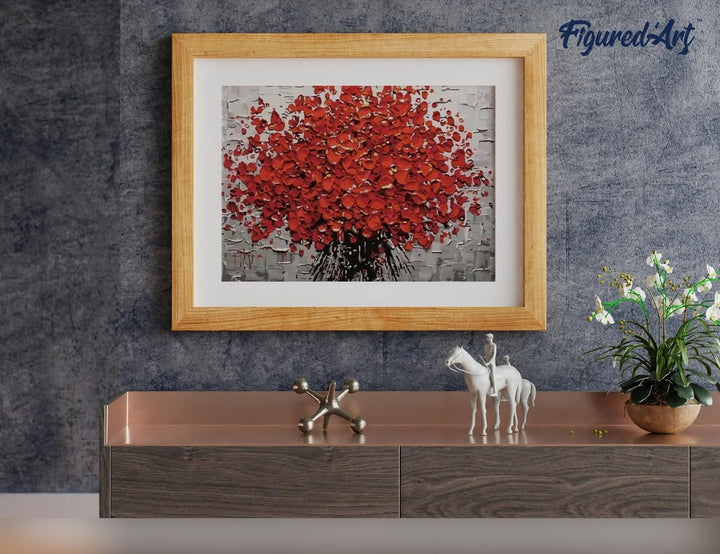 Figured'Art Malen Nach Zahlen Erwachsene Mit Rahmen Abstrakte rote Blumen - Paint by Numbers Basteln