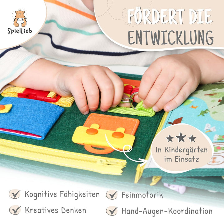 SpielLieb® Montessori Busy Board Deutsch ab 3 Jahre - interaktives Activity Board Spielzeug für Klei