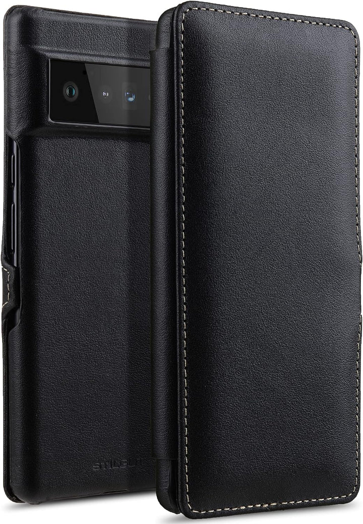 STILGUT Book Case kompatibel mit Google Pixel 6 Pro Hülle aus Leder mit Clip-Verschluss, Lederhülle,