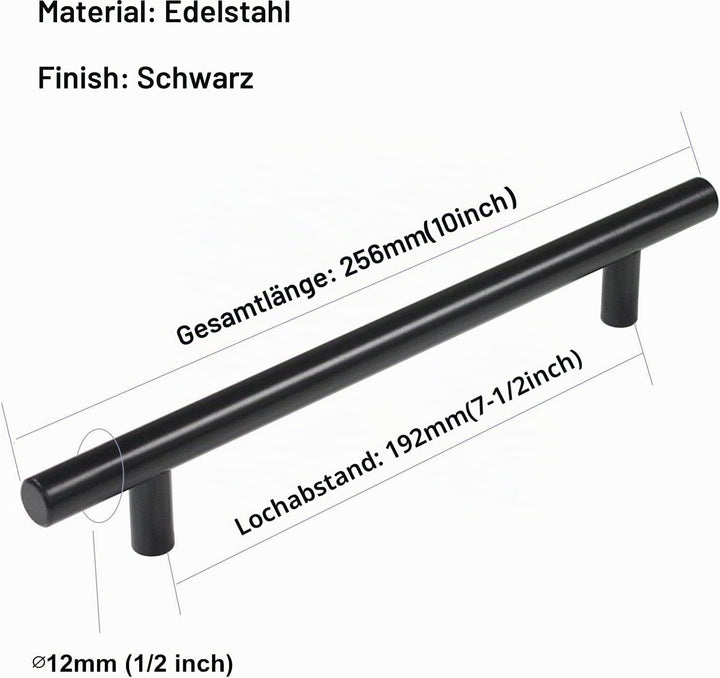 goldenwarm 15 Stück Möbelgriffe Schwarz 192mm Schrankgriffe Schwarz Griffe für Küchenschränke Türgri
