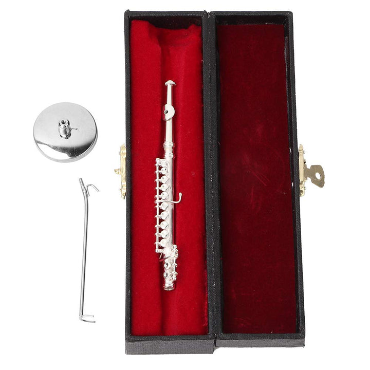 Kupfer Miniaturflöte -Modell, 11 cm handgefertigtes nicht spielbares Musikdekor mit Ausstellungsstän