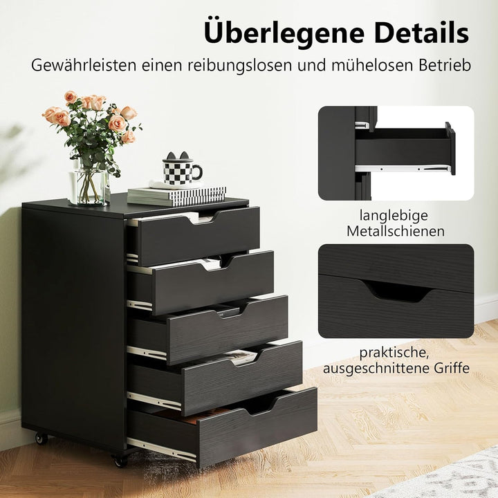 FANTASK Rollcontainer mit Rädern & 5 Schubladen, mobiler Schubladenschrank, Schubladenkommode, Büroc