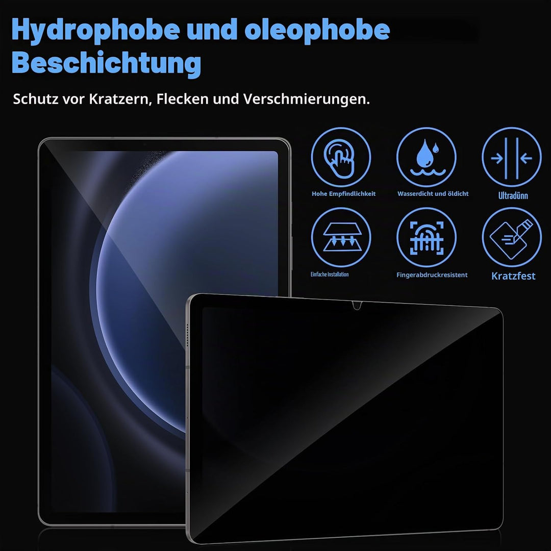 360-Grad Privacy Schutzfolie für Samsung Galaxy Tab S9 FE 5G 10.9 Zoll (2023) Sichtschutz, Anti-Krat