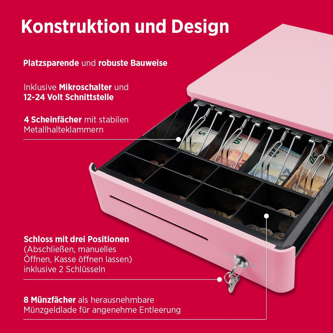 OLYMPIA S 330 Bonbon pink | Kassenlade mit 8 Münz- & 4 Scheinfächern | Robuste Kassenschublade Unter