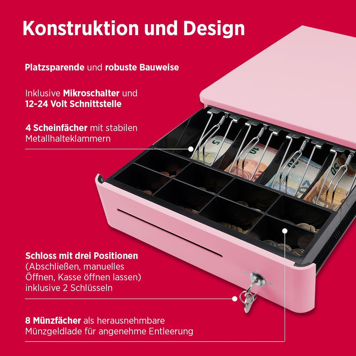 OLYMPIA S 330 Bonbon pink | Kassenlade mit 8 Münz- & 4 Scheinfächern | Robuste Kassenschublade Unter