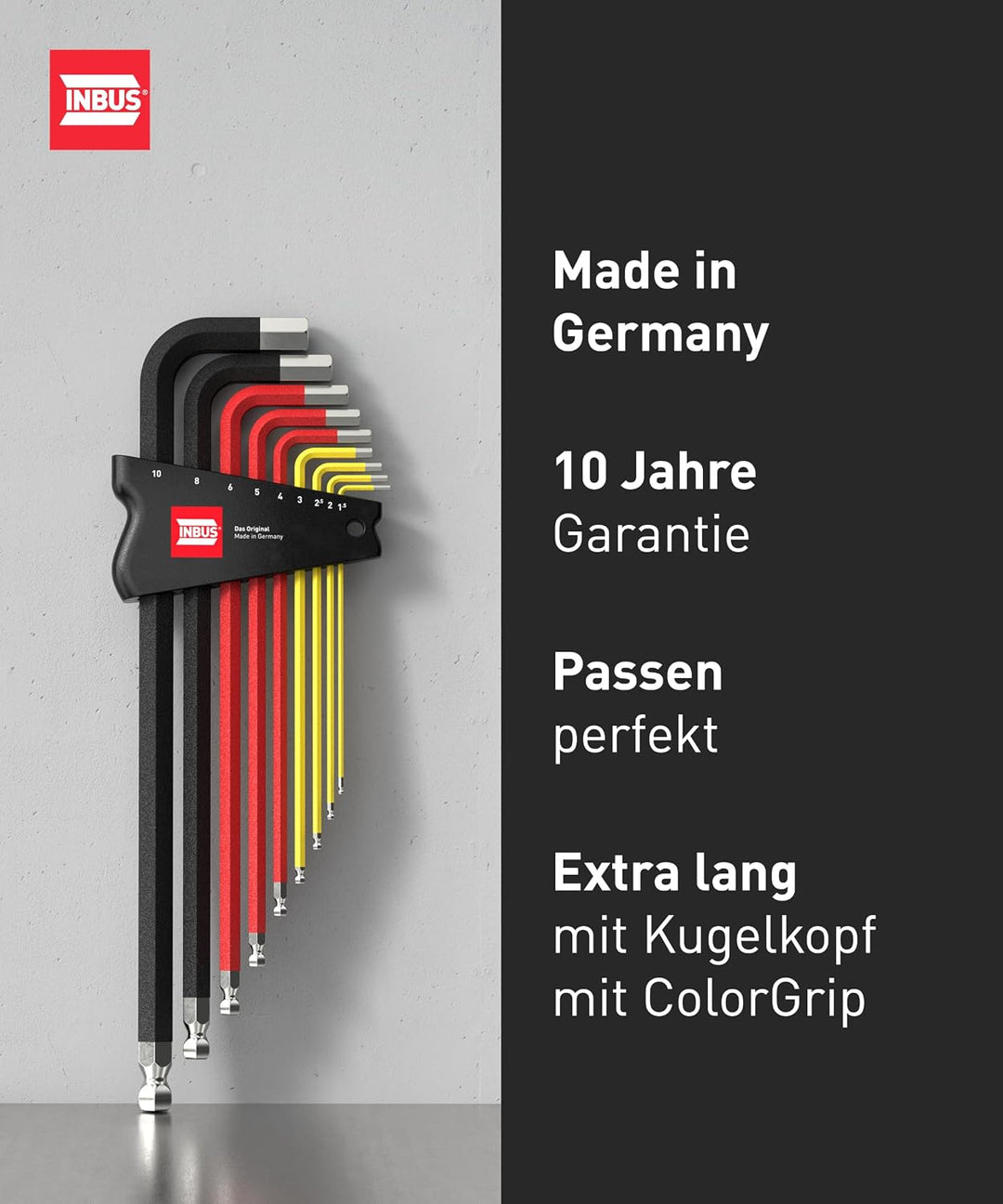 INBUS® 75558 DEUTSCHLAND Set 9tlg, 1.5–10mm, mit ColorGrip & Kugelkopf | Das Original. Made in Germa