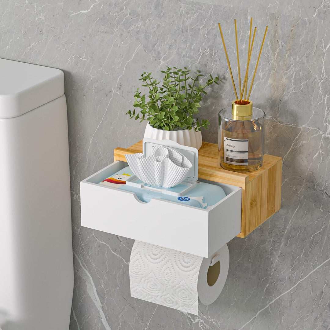 Toilettenpapierhalter Ohne Bohren, Klopapierhalter mit Feuchttücherbox Klorollenhalter mit Ablage Ba