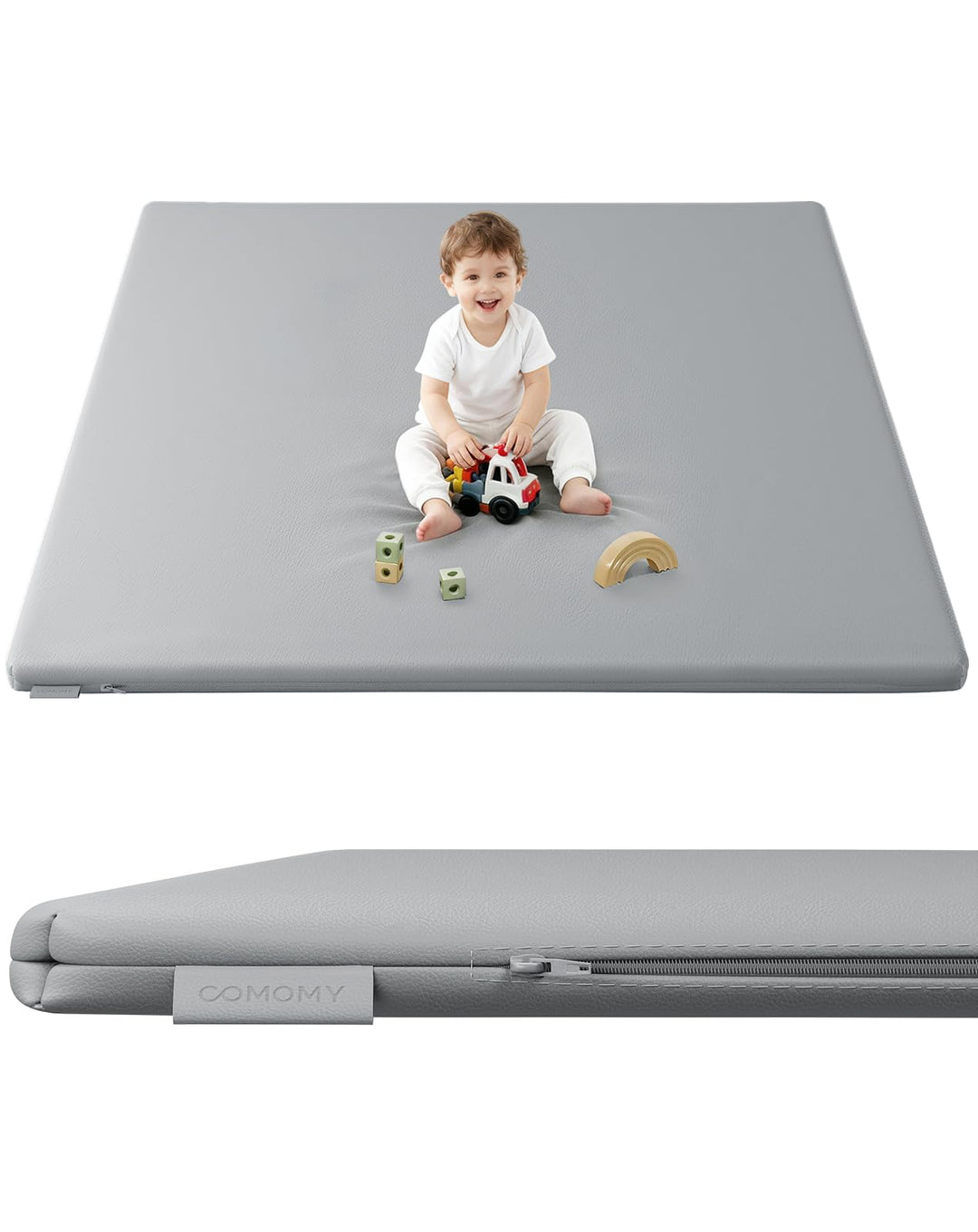 COMOMY Veganes Leder Krabbelmatte Baby, 127x127x3 cm Krabbeldecke für Baby, Extra Dicke und Weiche S