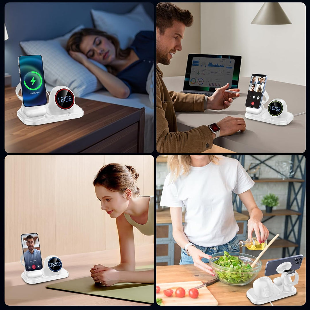 Ladestation Apple Watch und iPhone,6 in 1 Wireless Charger mit Bluetooth, Uhr, RGB LED, induktive la