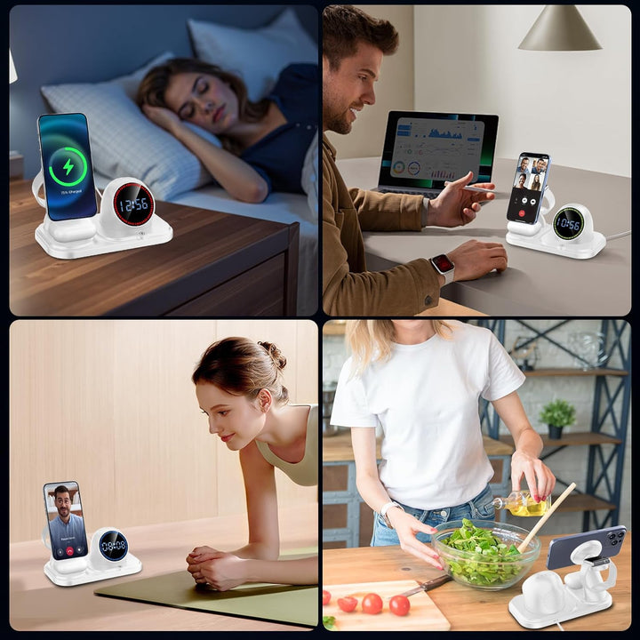 Ladestation Apple Watch und iPhone,6 in 1 Wireless Charger mit Bluetooth, Uhr, RGB LED, induktive la