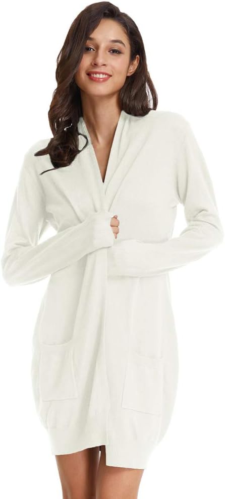 GRACE KARIN Damen Langarm Offene Strickjacke Lang Strickmantel Casual High Stretchy Cardigan mit Tas