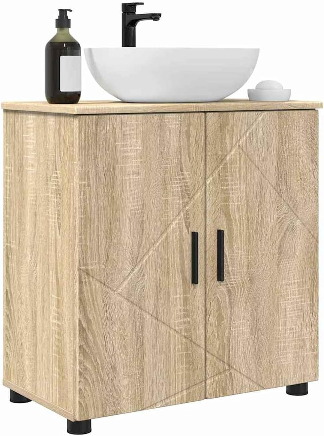 Homgoday Badezimmerschrank Sonoma-Eiche 61x35x64 cm, Holzwerkstoff &amp; Metall, für innen, 2 Türen Mode
