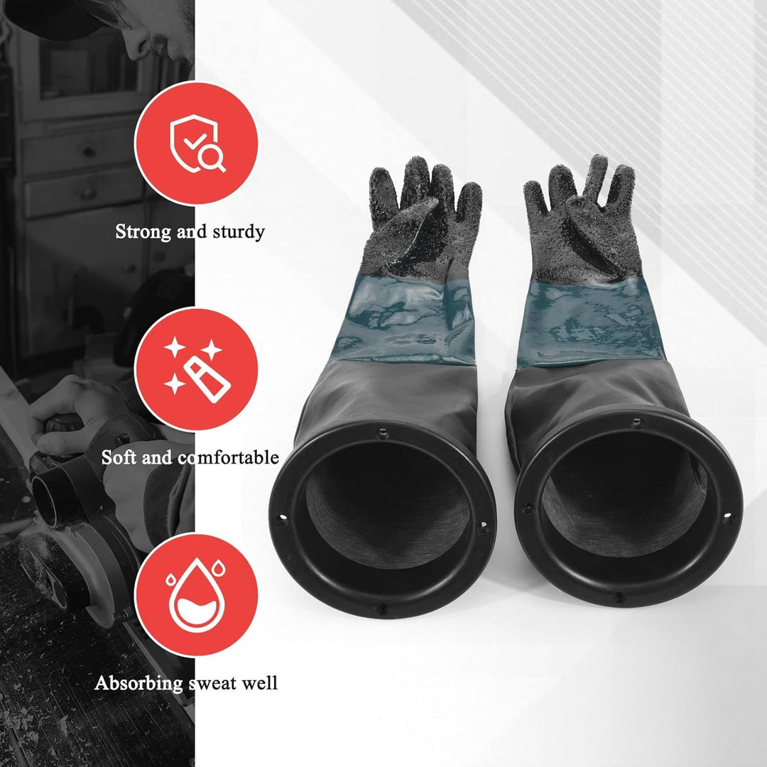 Sandstrahl Handschuhe mit O Ringen, 60cm Sandstrahlkabinett Handschuhe, Sandstrahlhandschuhe für Mod
