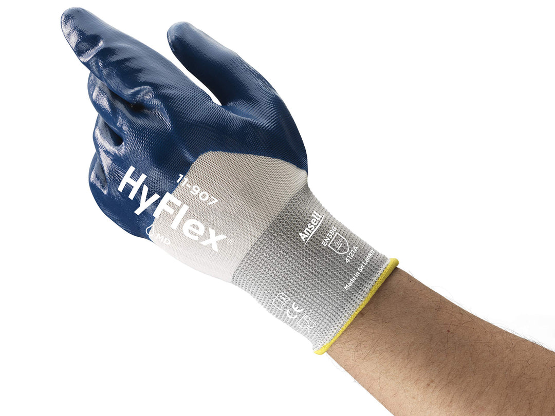 Ansell HyFlex 11-907 Öl abweisende Handschuhe, Mechanikschutz, Blau, Grösse 7 (12 Paar pro Beutel),