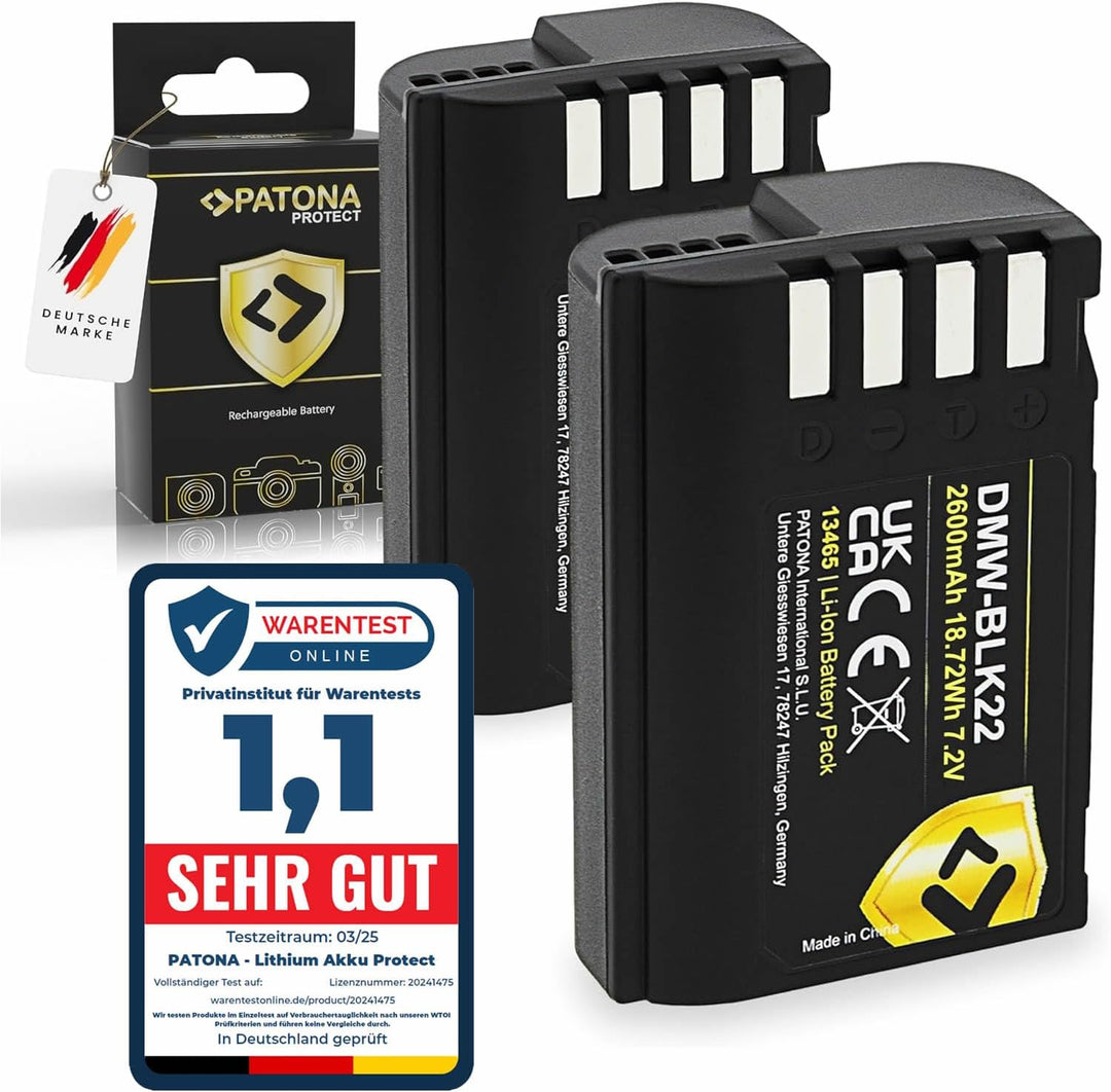 PATONA 2X Protect V1 Akku DMW BLK22 BLK22E (2400mAh) - kompatibel mit Panasonic DC G9 S5 S5K GH5 GH5