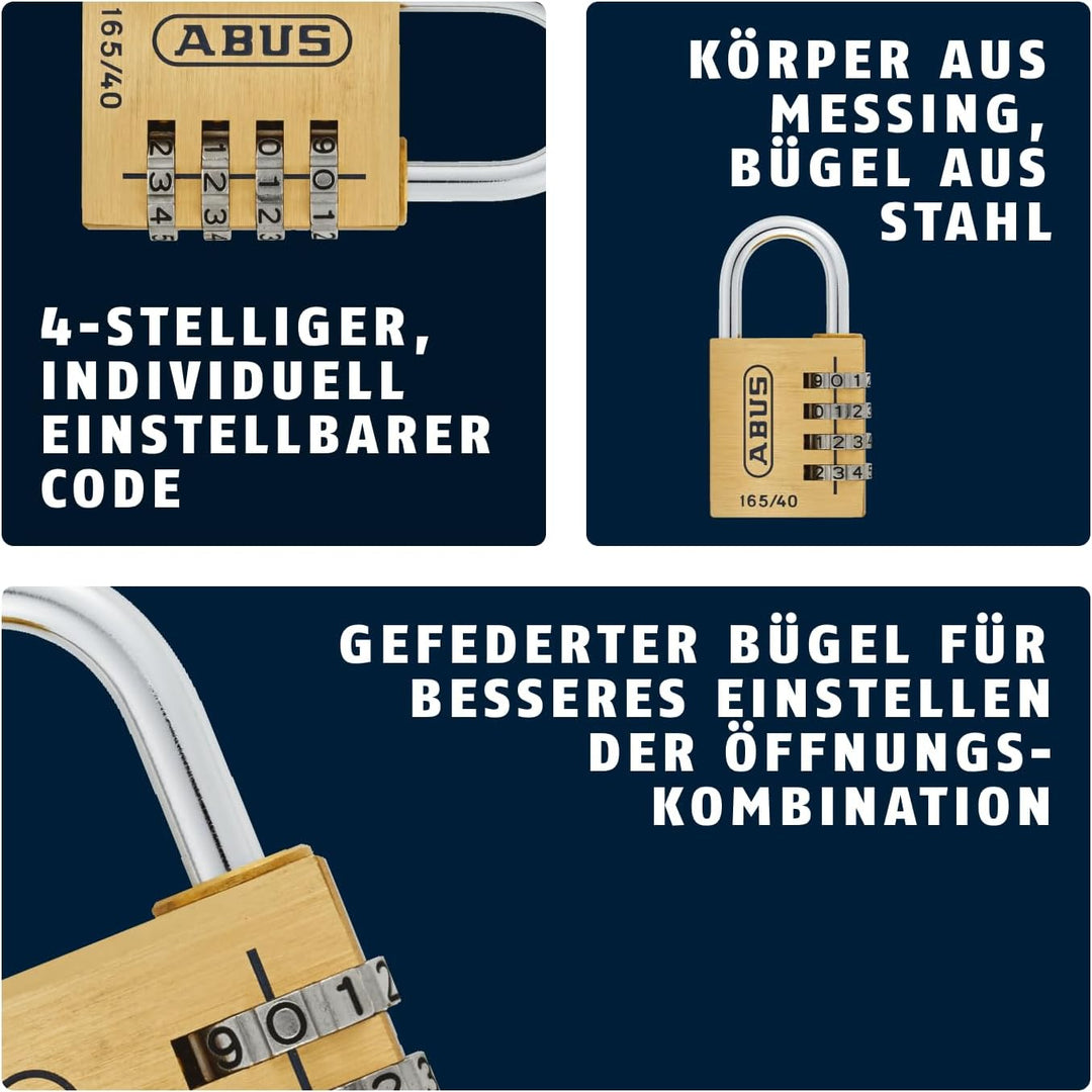 ABUS Zahlenschloss 165/40 - Vorhängeschloss aus Messing - mit individuell einstellbarem Zahlencode -