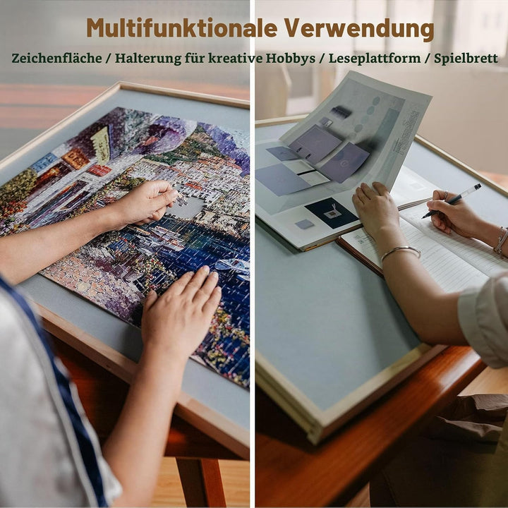 2-in-1 Kipp- und Drehpuzzle-Brett als Geschenk für Erwachsene – Holz-Puzzle-Tisch mit 4 Schubladen (