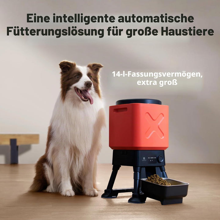 Automatischer Futterspender für grosse Hunde, 14 l Fassungsvermögen, Fernfütterung, Anti-Blockage-Sy