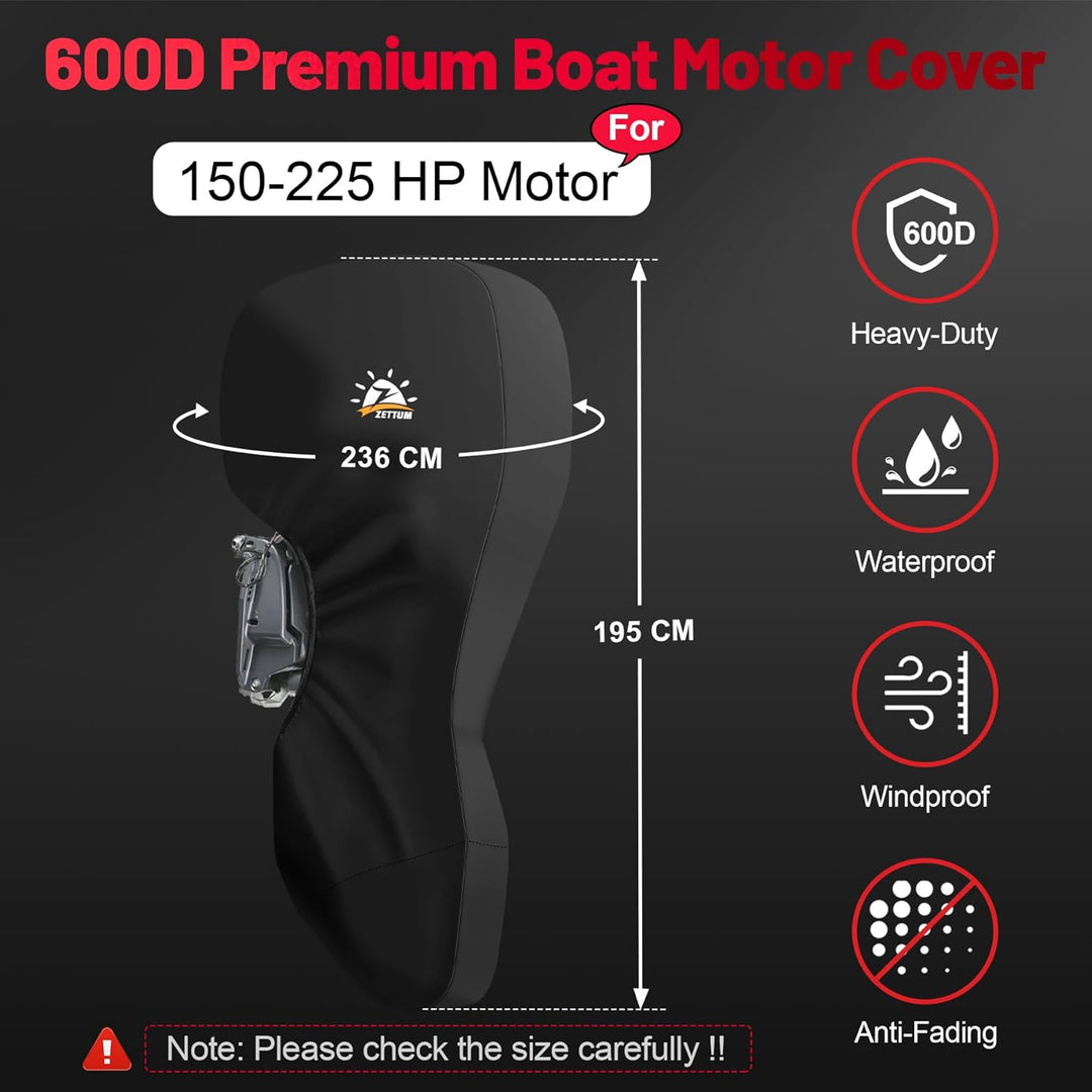 Zettum Aussenborder Abdeckung für Motoren von 150 bis 225 PS, 600D Bootsmotorabdeckung Wasserdicht &