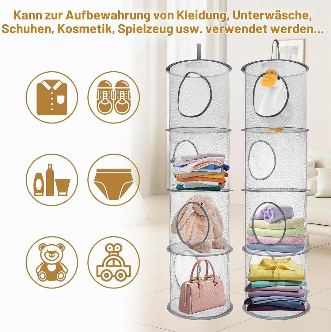 3 Stück Hängeregal Mesh Hängende Netz-Aufbewahrungstasche, 4 Stufe Faltbare Hängeaufbewahrung Organi