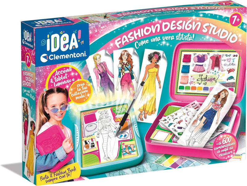 Clementoni Idea-Fashion Designer Leuchttafel, Bekleidungsset, kreatives Spielzeug für Mädchen, 6 Jah