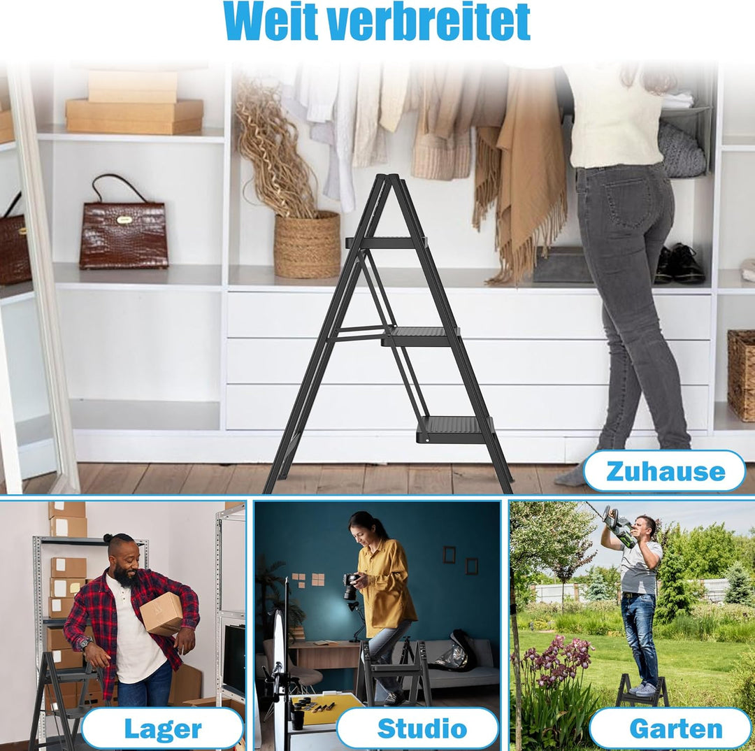 XMTECH Trittleiter 4 Stufen Klappbar, Leiter Klapp-Step-Hocker mit breitem Anti-Rutsch-Pedal, Tragba