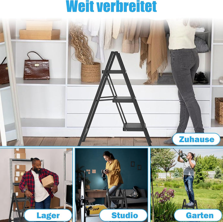 XMTECH Trittleiter 4 Stufen Klappbar, Leiter Klapp-Step-Hocker mit breitem Anti-Rutsch-Pedal, Tragba