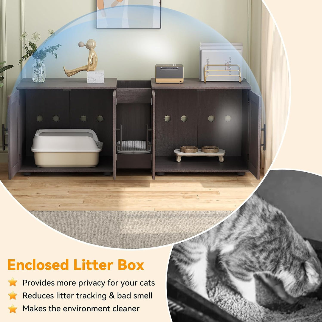 Katzenklo Schrank, 140 x 45 x 57 cm Versteckte Katzenschrank | Katzenkloschrank für 2 Katzen mit 2 F