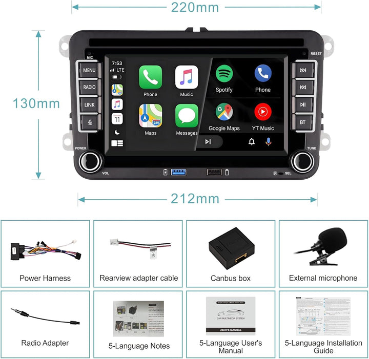 Autoradio für VW Polo Golf 5 6 Passat Tiguan mit Linux System IPS Display,Integriertes Wireless CarP
