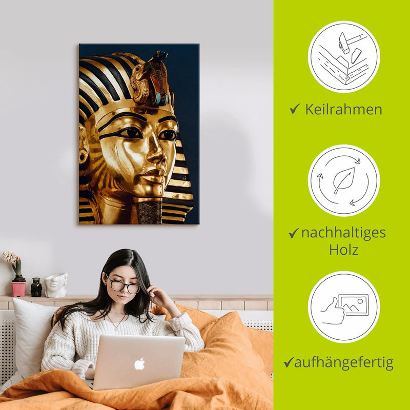 ARTland Leinwandbilder Wandbild Bild auf Leinwand 40 x 60 cm Wanddeko Figur Maske Schmuck Gold Büste