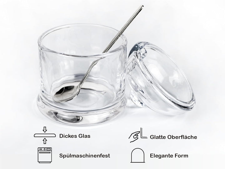 HillSpring Salzkeller aus Dickem Glas mit Edelstahllöffel, Klarer Behälter für Salz, Zucker und Pfef