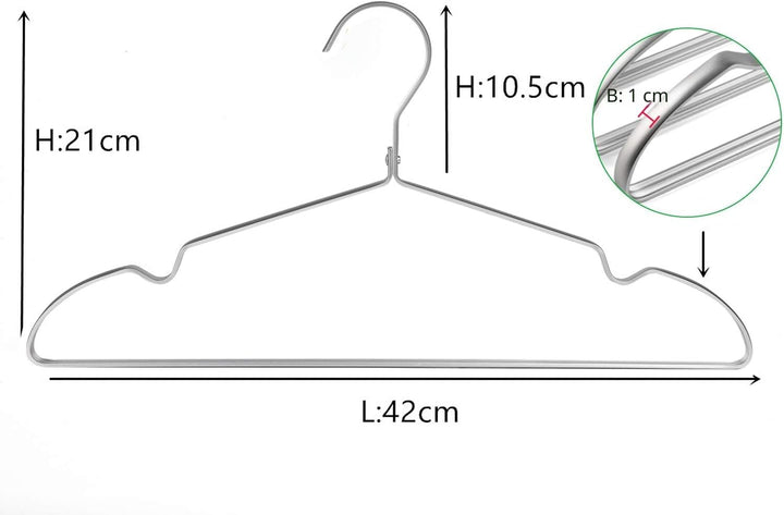 Amber Home 20 Stück 42cm Aluminum Eisen Kleiderbügel, Matt Silber Metall Kleiderbügel aus mit Rutsch