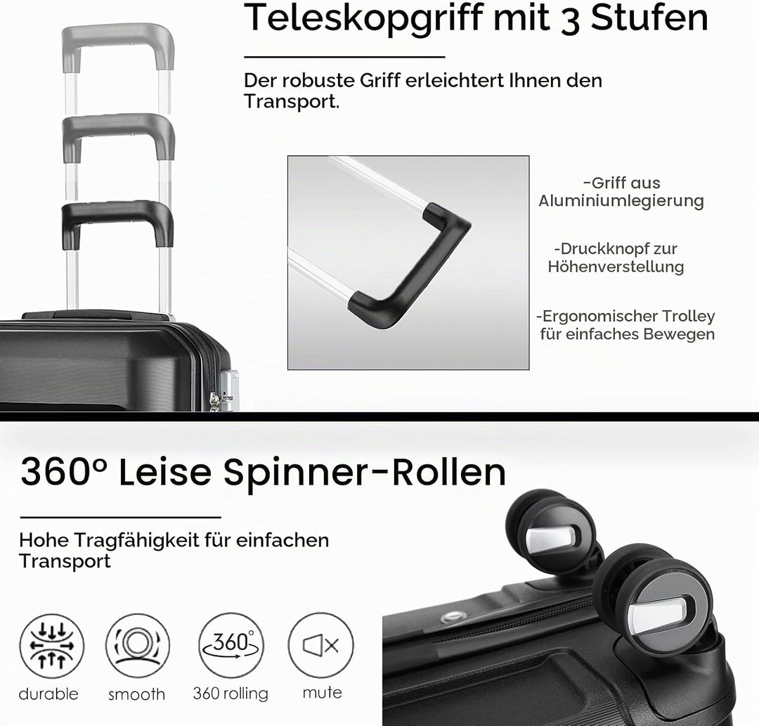 Sea choice Hartschalenkoffer Set 4 Teilig S/M/L/XL Rollkoffer Handgepäck 100% PP Reisekoffer mit 360