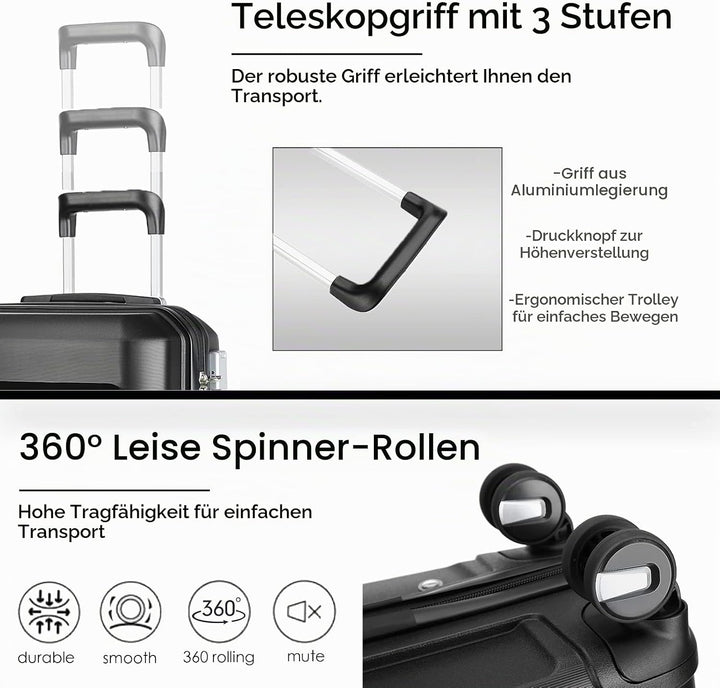 Sea choice Hartschalenkoffer Set 4 Teilig S/M/L/XL Rollkoffer Handgepäck 100% PP Reisekoffer mit 360