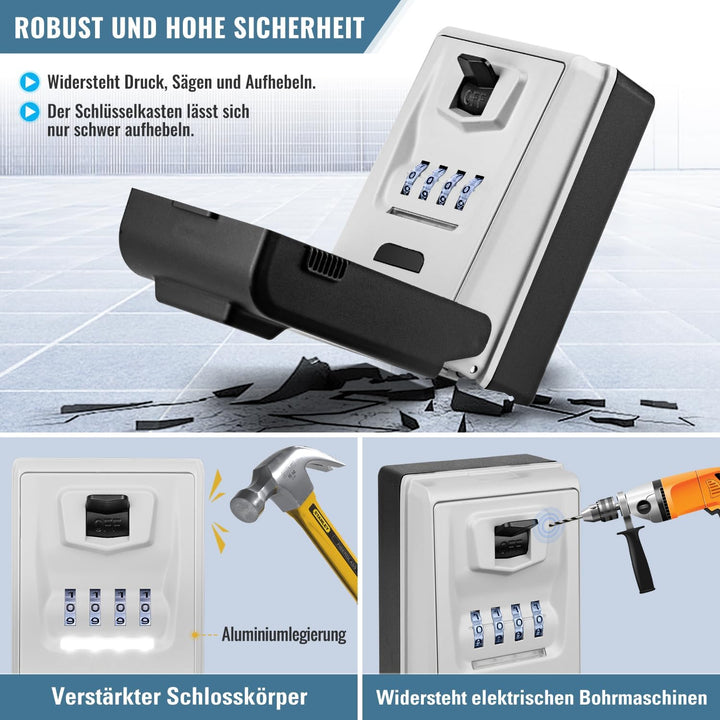 Schlüsseltresor mit Beleuchteten Zahlencode Aussen Schlüsselsafe Wasserdicht Robust Schlüsselbox Gro