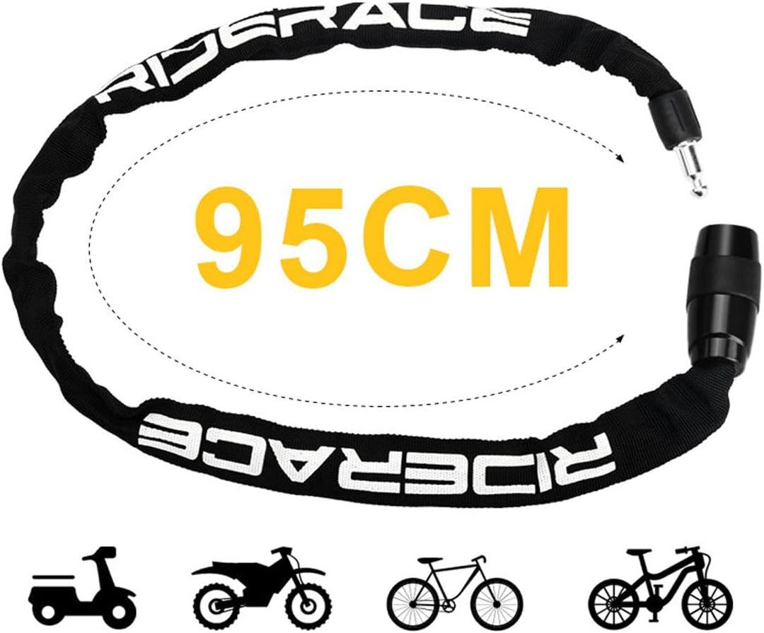Fahrrad Kettenschloss 95cm (5mm Stärke) | Zinklegierung & Doppel-Fallen-Schloss | Mit Schutzummantel