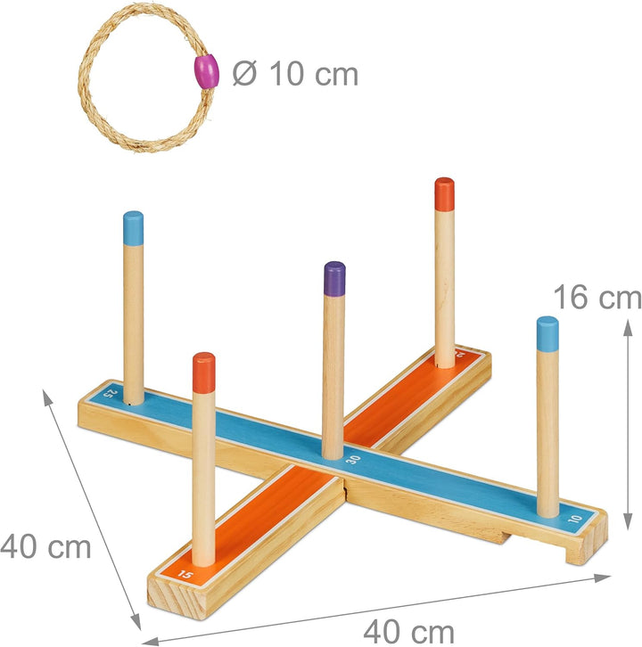 Relaxdays Ringwurfspiel, Holzwurfspiel für Kinder & Erwachsene, mit 5 Ringen, drinnen und draussen,