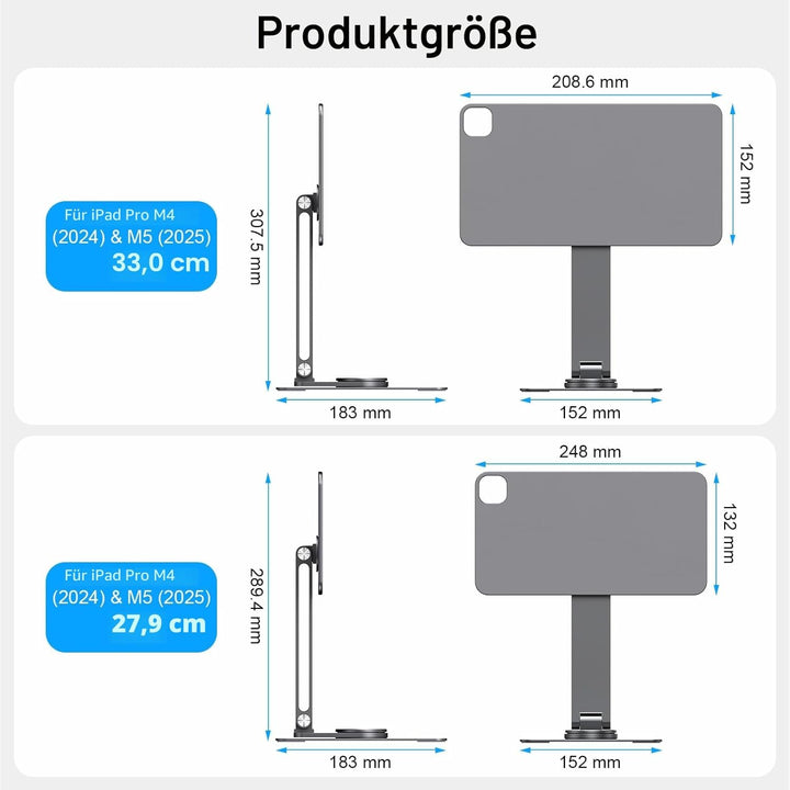 Magnetischer Tablet-Ständer mit kabelloser Ladefunktion, 18 W, 360° drehbarer Aluminiumhalter für iP