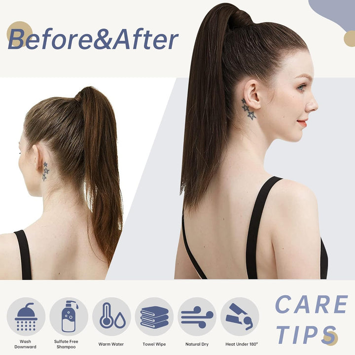 LaaVoo Ponytail Extensions Echthaar Braun Pferdeschwanz Extensions Echthaar Dunkelbraun Zopf Extensi