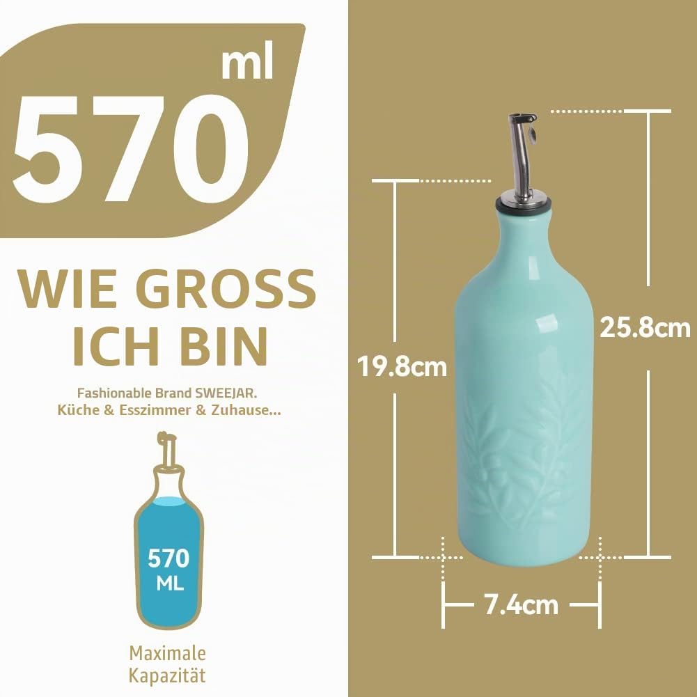 Sweejar Home Keramische Olivenölspenderflasche, 570ml Relief Opaque Cruet, um Oxidation zu reduziere